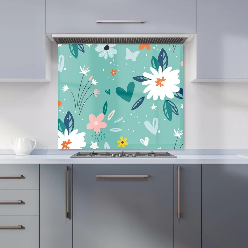 Image of Warren Reed - Designer Garden Summer Flowers Kitchen Splashback in Blue Size: 900mm x 750mm Blue Unisex 900mm x 750mm