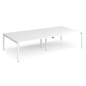 Image of Bench Desk 4 Person Rectangular Desks 3200mm White Tops With White Frames 1600mm Depth Adapt