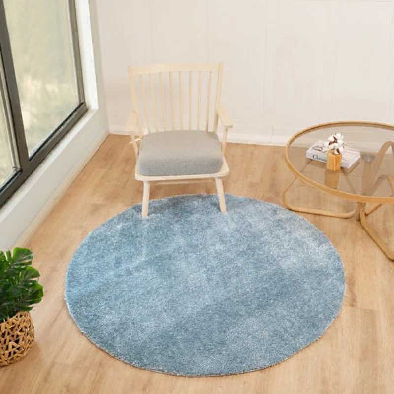 Image of Livabliss Shaggy Solid Color Plush Pile Denim Claire Area Rug 160 X 160 Cm - Easy Care, Non Shedding, Ideal For Living Room & Bedroom