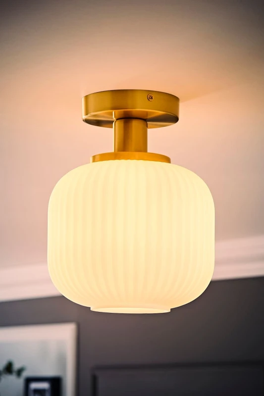 Image of ValueLights ValueLights Calpe Clear Glass Shade Flush Gold Stem Ceiling Light with LED Bulb Gold One Size Unisex 5059406053177