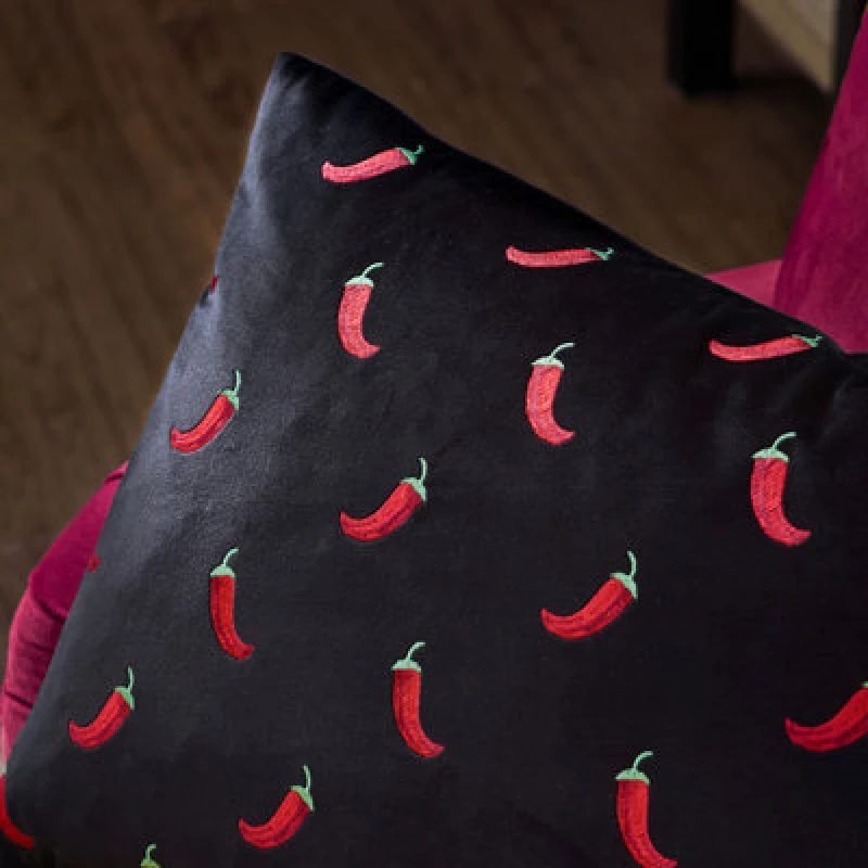 Image of Furn Furn Chillies Embroidered Cushion in Black Size: 40cm x 60cm Black 40cm x 60cm Unisex 5025532865694