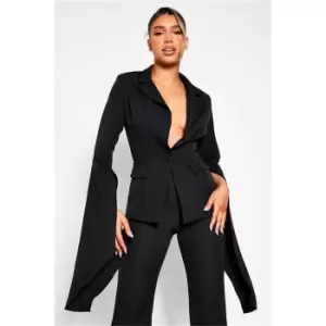 Image of I Saw It First Black Split Sleeve Blazer With Shoulder Pad - Black