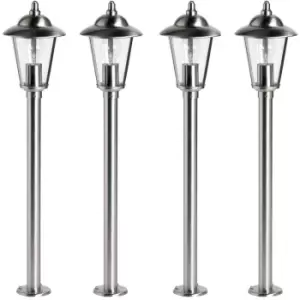 Image of 4 PACK Outdoor Post Lantern Light Polished Steel Garden Gate Wall Path Lamp LED