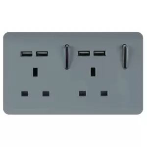Image of Trendi Switch 2 Gang 13Amp Socket (inc. USB ports) in Cool Grey