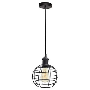 Image of 4lite WiZ Smart Blackened Silver Pendant with Bird Cage Shade and ST64 E27 Vintage Lamp