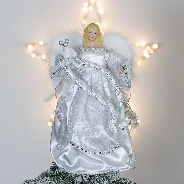 Image of Christmas Workshop 12" White & Silver Tree Top Angel 83960