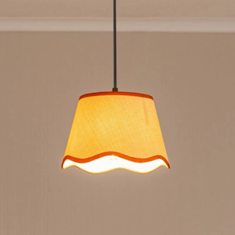 Image of ValueLights Dutton Natural Fabric Scallop Edge Small Lamp Shade with LED Bulb Burnt Orange
