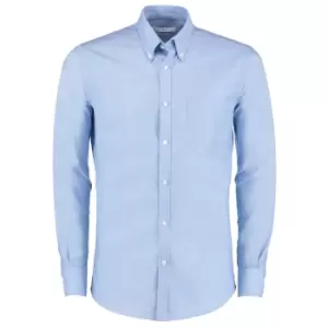 Image of Kustom Kit Mens Slim Fit Stretch Long Sleeve Oxford Shirt (15in) (Light Blue)