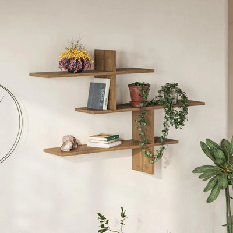 Image of Decortie Leo Dark Oak Effect 3 Tier Floating Wall Shelf (H) 80.5Cm
