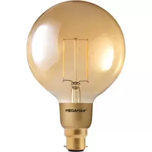 Image of Megaman 3W LED Gold Filament BC B22 Globe Very Warm White Dimmable - 146394