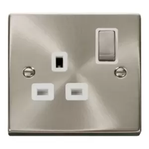 Image of Click Deco 13 A Ingot 1 Gang Double Pole Switched Socket in White and Satin Chrome VPSC535WH