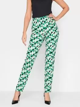 Image of Long Tall Sally Geo Print Hazel Slim Leg Trouser 36", Green, Size 10, Women