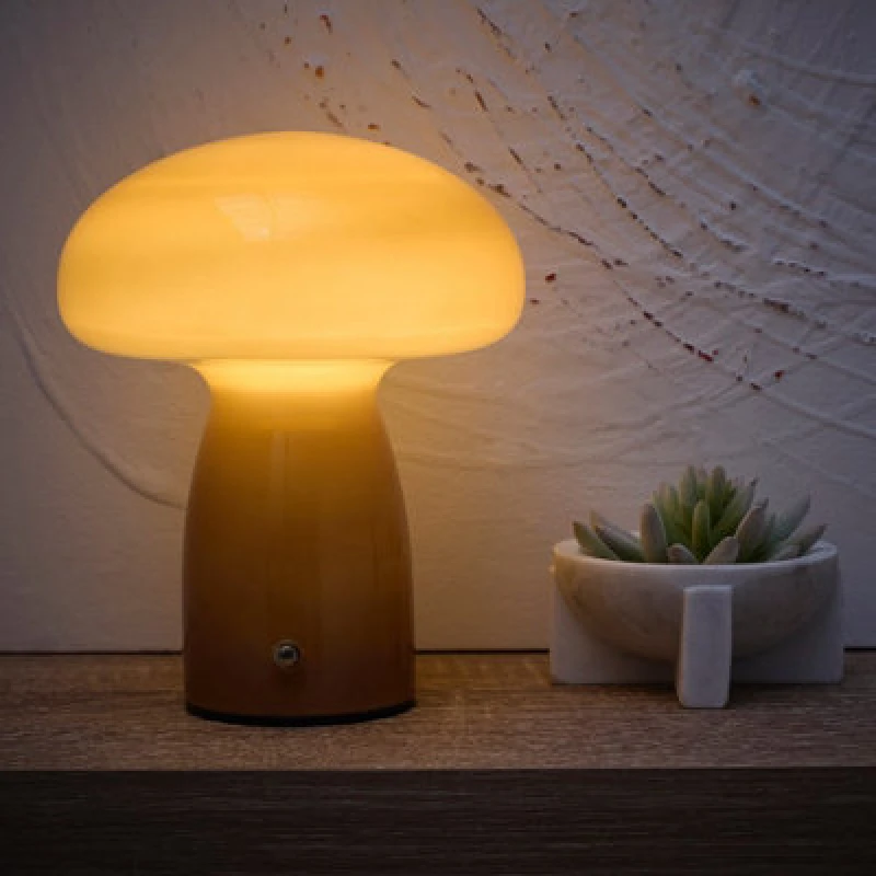 Image of K Living Cory Brown Elegant Mushroom Shaped Glass Recharge 2W LED Lamp In 7 Stylish Colours