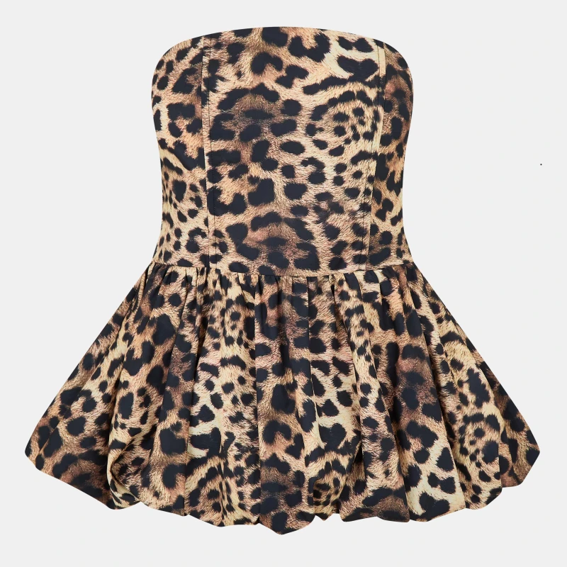Image of Missy Empire Puff Ball Bandeau Mini Dress Womens Brown female 12 (M)