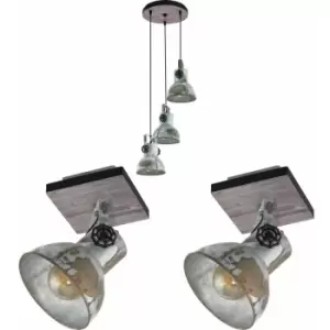 Image of Ceiling Pendant & 2x Matching Wall Lights Industrial Raw Steel Multi Lamp Set