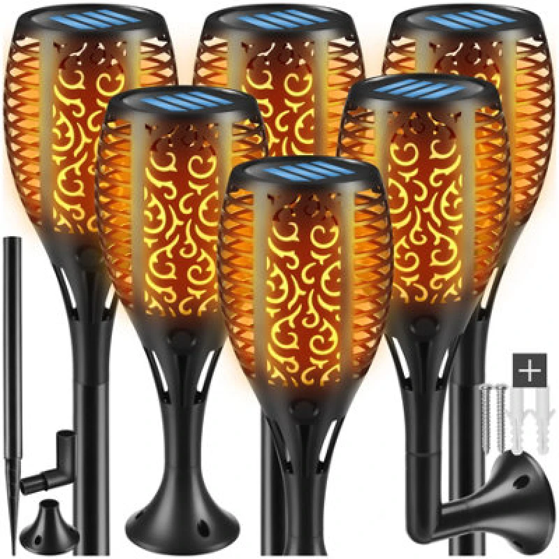 Image of Tectake Solar Garden Lights - Set Of 6, Automatic On-Off Sensor, Up To 8 Hours Use - Black