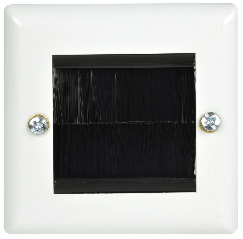 Image of avlink Brush Wall Plate, Single Gang Steel Flush Wall Mounted Faceplate for Outlets, Sockets and Tidy Wire and Cable - White 123.271UK