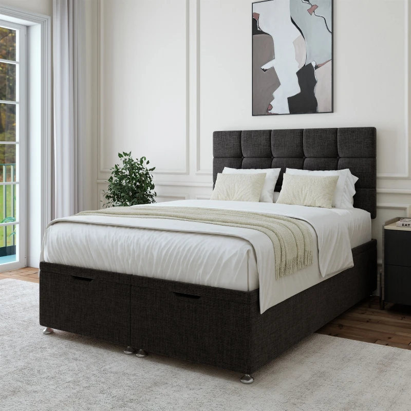 Image of Bedmaster Bedmaster Linen Ottoman Divan Base And Square Headboard in Charcoal Size: Small Double Charcoal Small Double Unisex 7867869805206