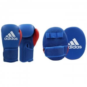 Image of adidas Junior Boxing Gloves and Focus Mitt Set - Blue/Red