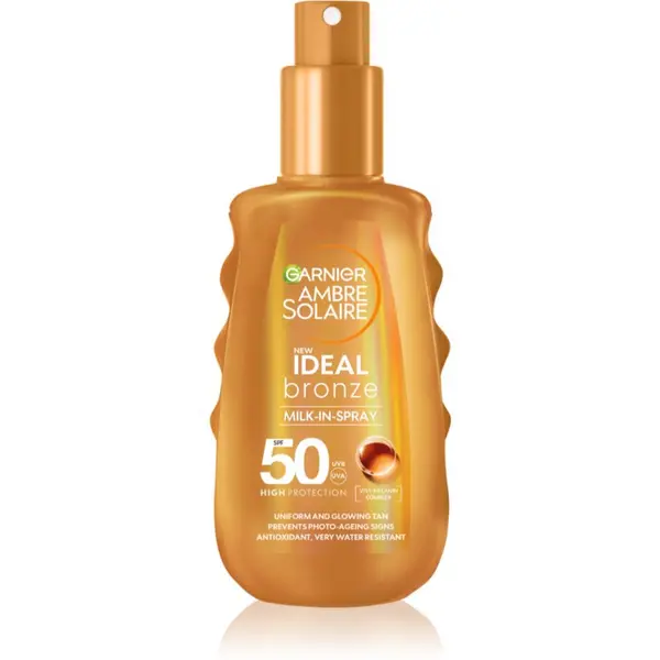 Image of Garnier Ambre Solaire Ideal Bronze sunscreen lotion spray for the body SPF 50 150ml