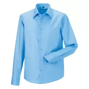 Image of Russell Collection Mens Long Sleeve Tailored Ultimate Non-Iron Shirt (18.5inch) (Bright Sky)