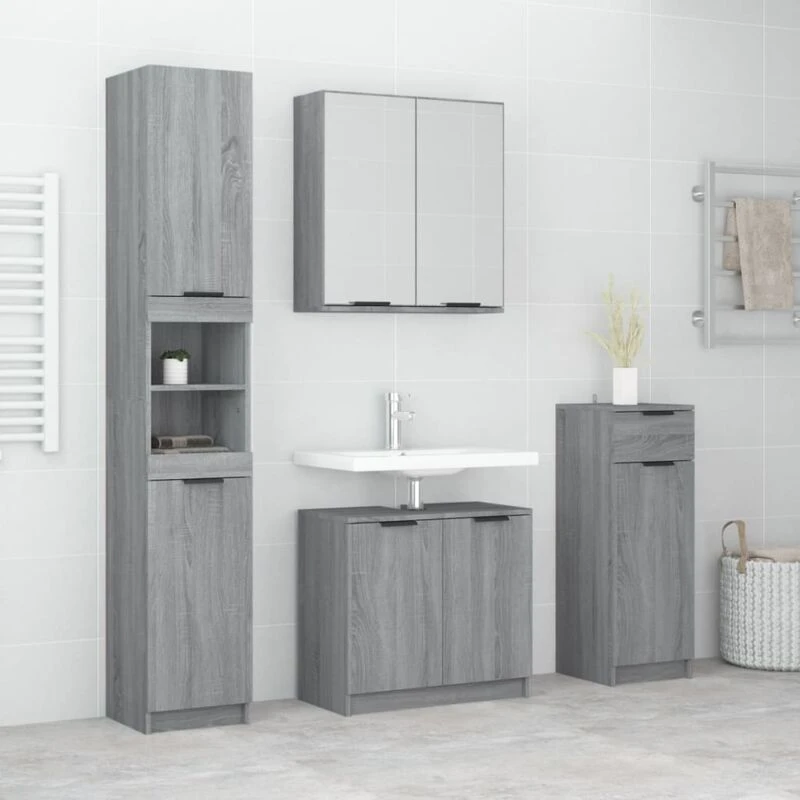 Image of VIDAXL 4 Piece Bathroom Cabinet Set Grey Sonoma Engineered Wood Vidaxl 8720287123507