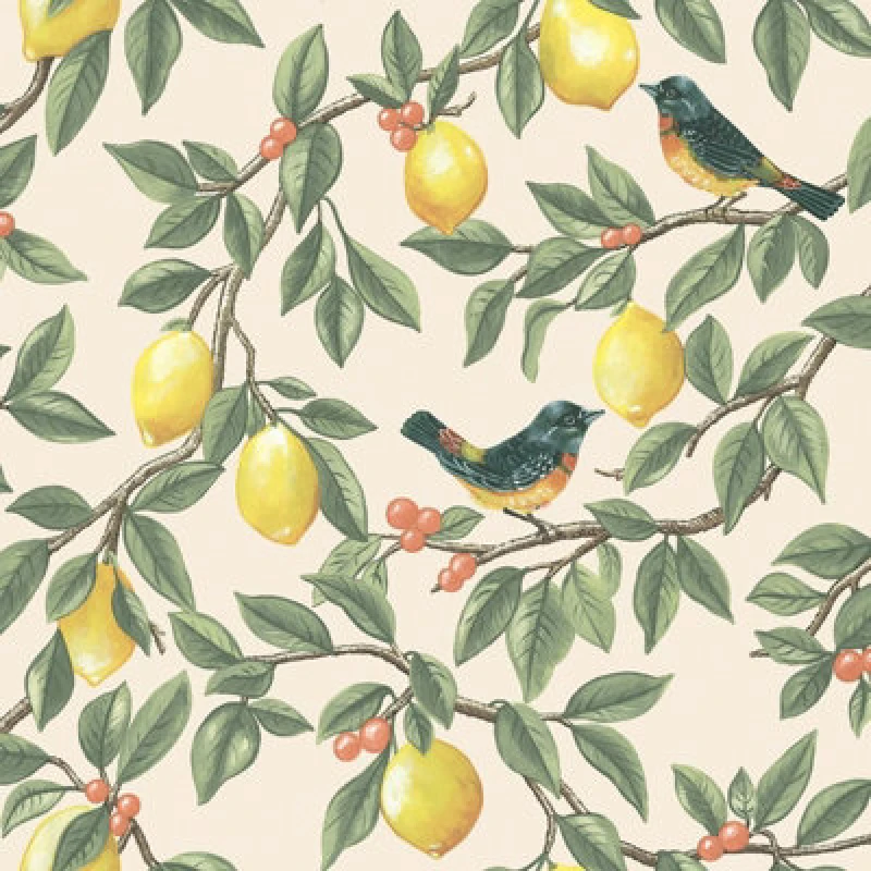 Image of Holden Decor Lemon Leaf Trail Wallpaper - Cream/Orange Cream WFVNG Unisex
