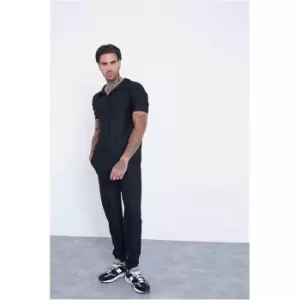 Image of I Saw It First Black Ribbed Polo & Pintuck Jogger Set - Black