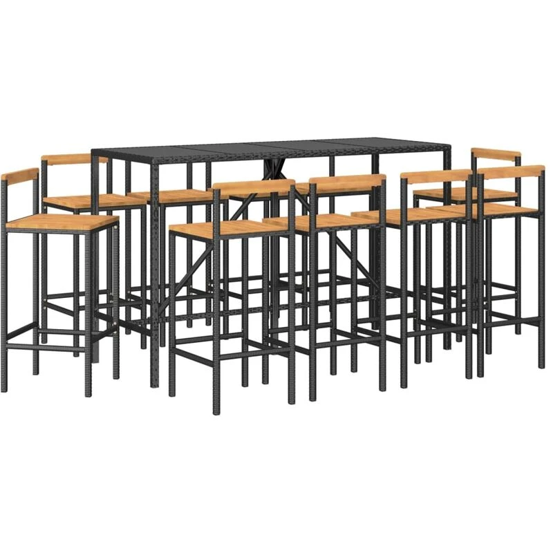 Image of VIDAXL 11 Piece Garden Bar Set Black Poly Rattan& Solid Wood Acacia Vidaxl 8720845880798