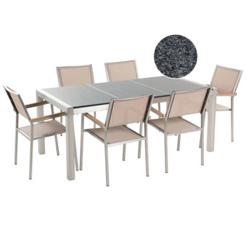 Image of Beliani Garden Dining Set 6 Seater Grosseto Triple Plate Granite Polished Grey/ Beige