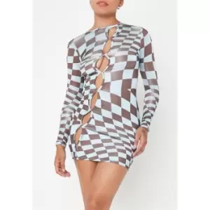 Image of Missguided Checkerboard Cut Out Slinky Mini Dress - Multi