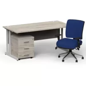 Image of Impulse 1800 x 800 Silver Cant Office Desk Grey Oak + 3 Dr Mobile Ped & Chiro Med Back Blue W/Arms