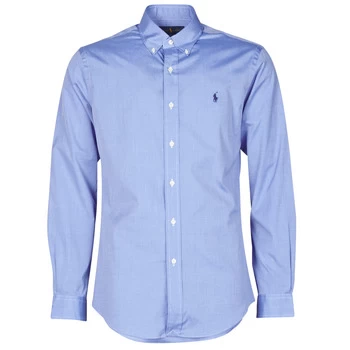Image of Polo Ralph Lauren CHEMISE AJUSTEE EN POPLINE DE COTON COL BOUTONNE LOGO PONY PLAY mens Long sleeved Shirt in Blue - Sizes EU XXL,EU M,EU L,EU XS