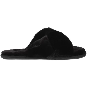 Image of Jack Wills Faux Fur Cross Over Slippers - Black