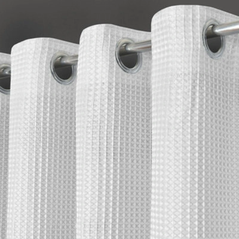 Image of Velosso Waffle Weave Total Blackout Jacquard Eyelet Header Curtains - White