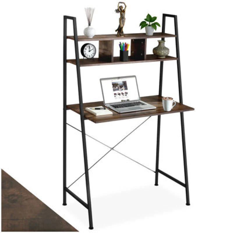 Image of Tectake Desk Exeter - Overhead Storage Shelves, 3 Compartments 46,5cm - Industrial Wood Dark, Rustic