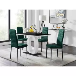 Image of Furniture Box Giovani 4 Black Dining Table and 4 Green Velvet Milan Black Leg Chairs