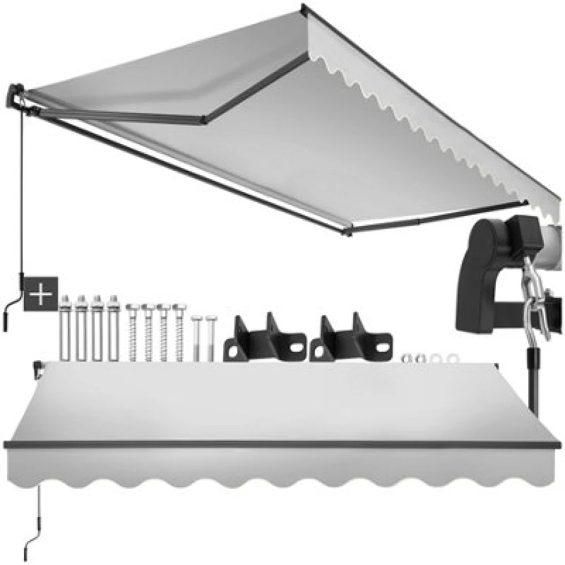 Image of Tectake Retractable Awning Ornella - Wall Bracket Incl, Easy Adjustment, And Uv Blocking 300 X 250 Cm - Light Grey