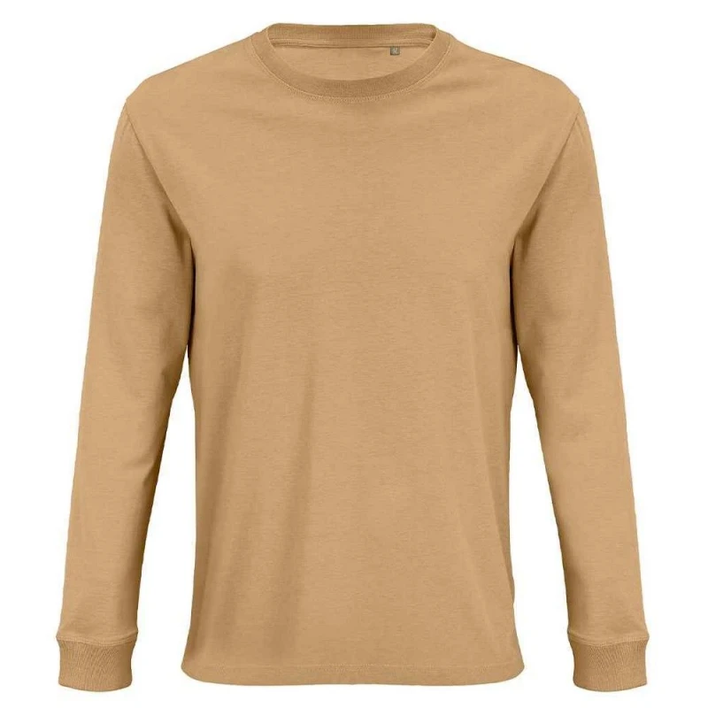 Image of SOL'S Mens Pioneer Cotton Long-Sleeved T-Shirt in Beige Size: XS Beige Male XS