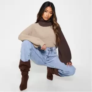 Image of I Saw It First Roll Neck Colourblock Crop Jumper - Brown