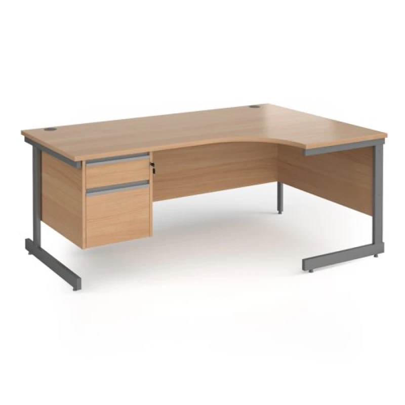 Image of Contract 25 Right Hand Graphite Frame Ergonomic Office Desk with 2 Drawer Pedestal - 1800mm - Beech