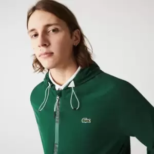 Image of Lacoste Mens Hooded Zippered Water-Resistant Bomber Jacket Size 54 Green