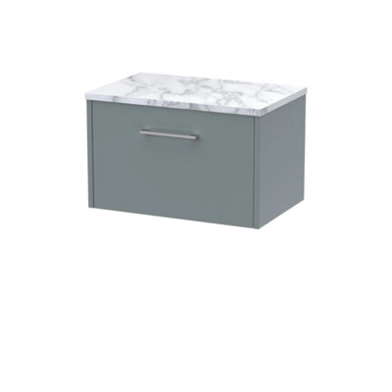 Image of Nuie Hudson Reed Juno Wall Hung 1-Drawer Vanity Unit & Carrera Marble Worktop, Stylish Countertop Basin Unit In Coastal Grey, 600mm