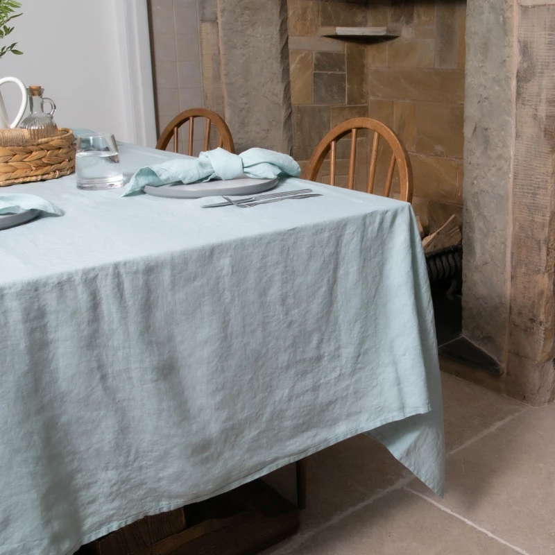 Image of Native Natural Aqua Blue Pure Linen Tablecloth Blue Unisex