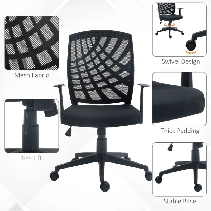 Image of HOMCOM Ergonomic Mesh Office Chair with Swivel Wheels Adjustable Height Black unisex