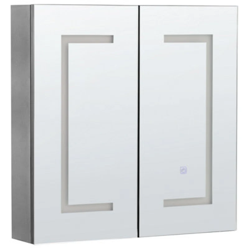 Image of Beliani Bathroom Wall Mounted Mirror Cabinet LED Mazarredo 60 Cm 60 Cm Black