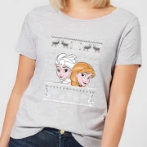 Image of Disney Frozen Elsa and Anna Womens Christmas T-Shirt - Grey - XL