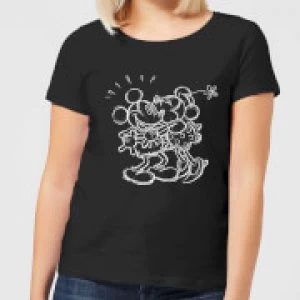 Image of Disney Mickey Mouse Kissing Sketch Womens T-Shirt - Black