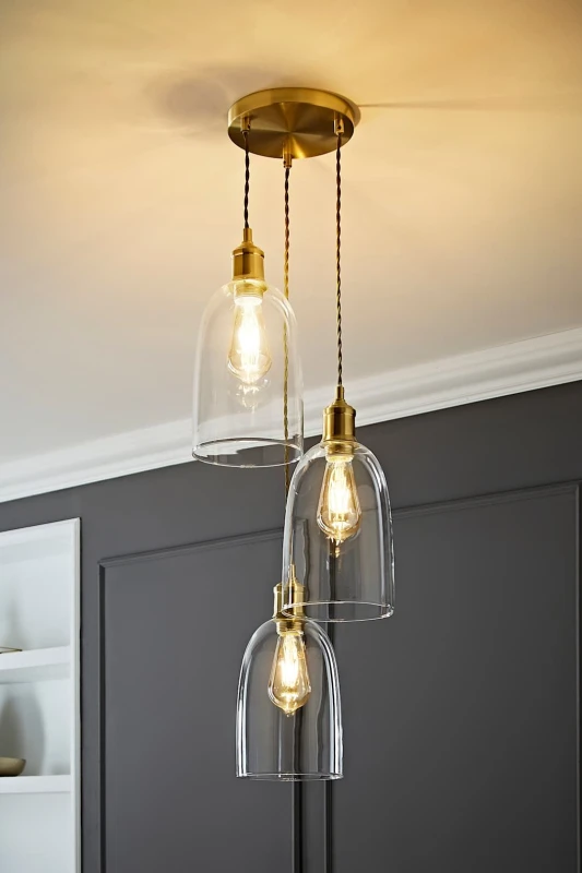 Image of ValueLights ValueLights Kira Glass Cloche Dome 3 Drop Cluster Ceiling Pendant Light in Gold Gold One Size Unisex 5059406062698