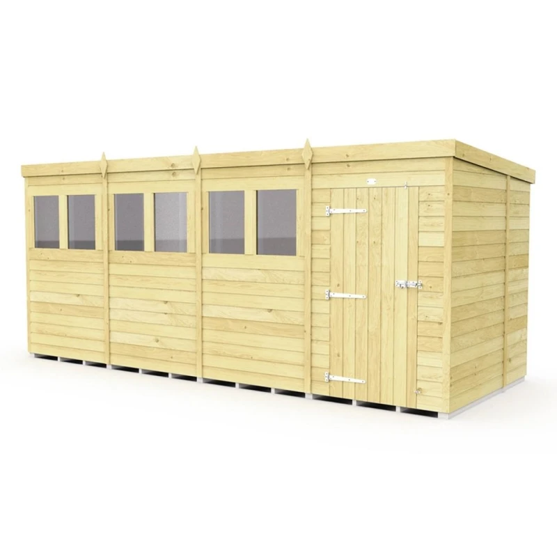 Image of Buttercup Farm 16 x 6 Feet Pent Shed - Single Door W/ Windows - L178 x W474 x H201cm in Brown Brown Unisex